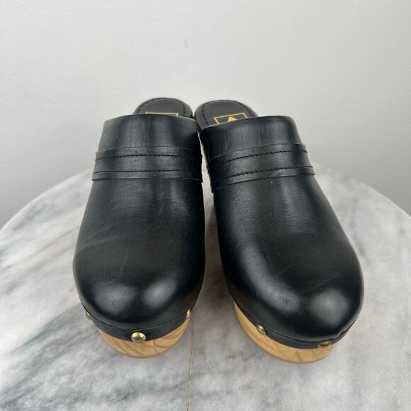 Vintage Aldo Women's Black Leather Studded Wooden Platform Swedish Clogs (5.5) - Picture 10 of 12